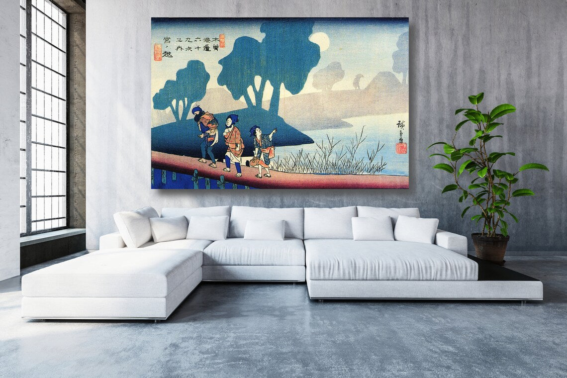 Hiroshige, A Family In A Misty UV Direct Aluminum Print Australian Made Quality