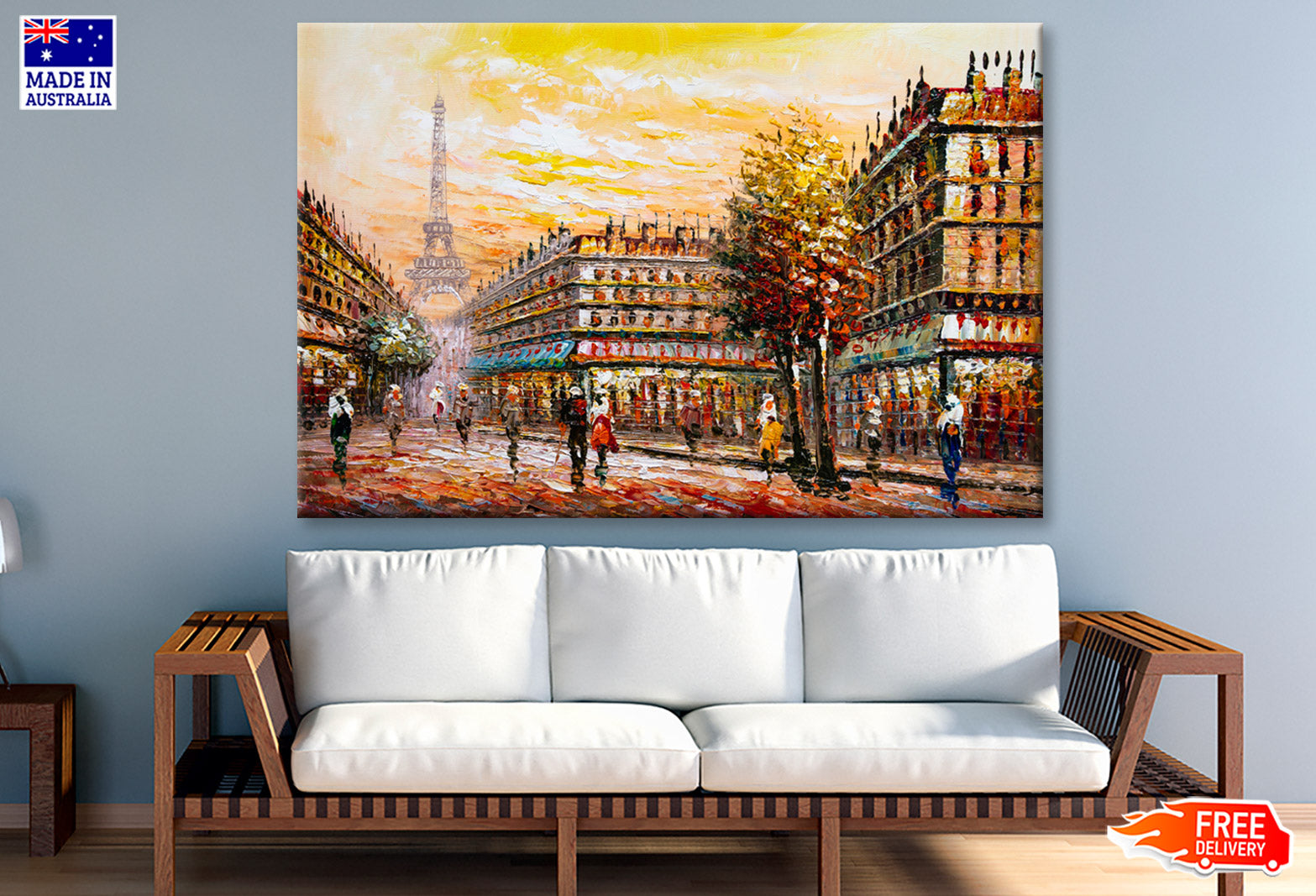 Eiffle Tower People Walking on Street Oil Painting Wall Art Limited Edition High Quality Print