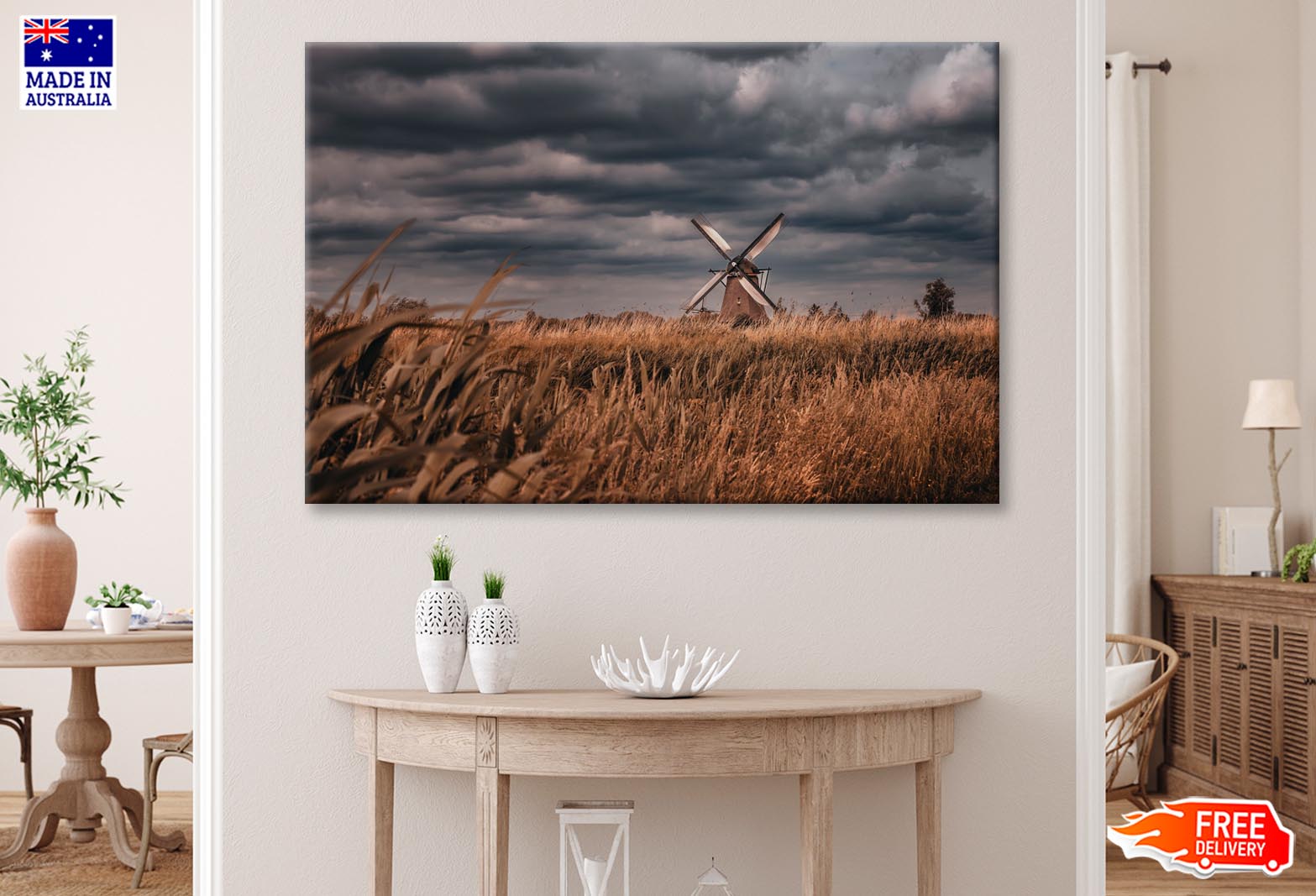 Old Windmills & Sunset, Netherland Wall Art Decor 100% Australian Made - Bella Home Decor
