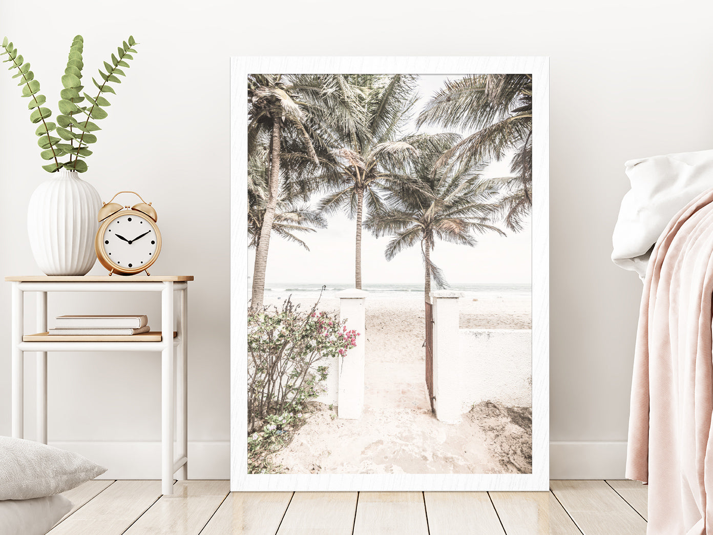 Palm Trees near Gambia Beach Photograph Glass Framed Wall Art, Ready to Hang Quality Print Without White Border White