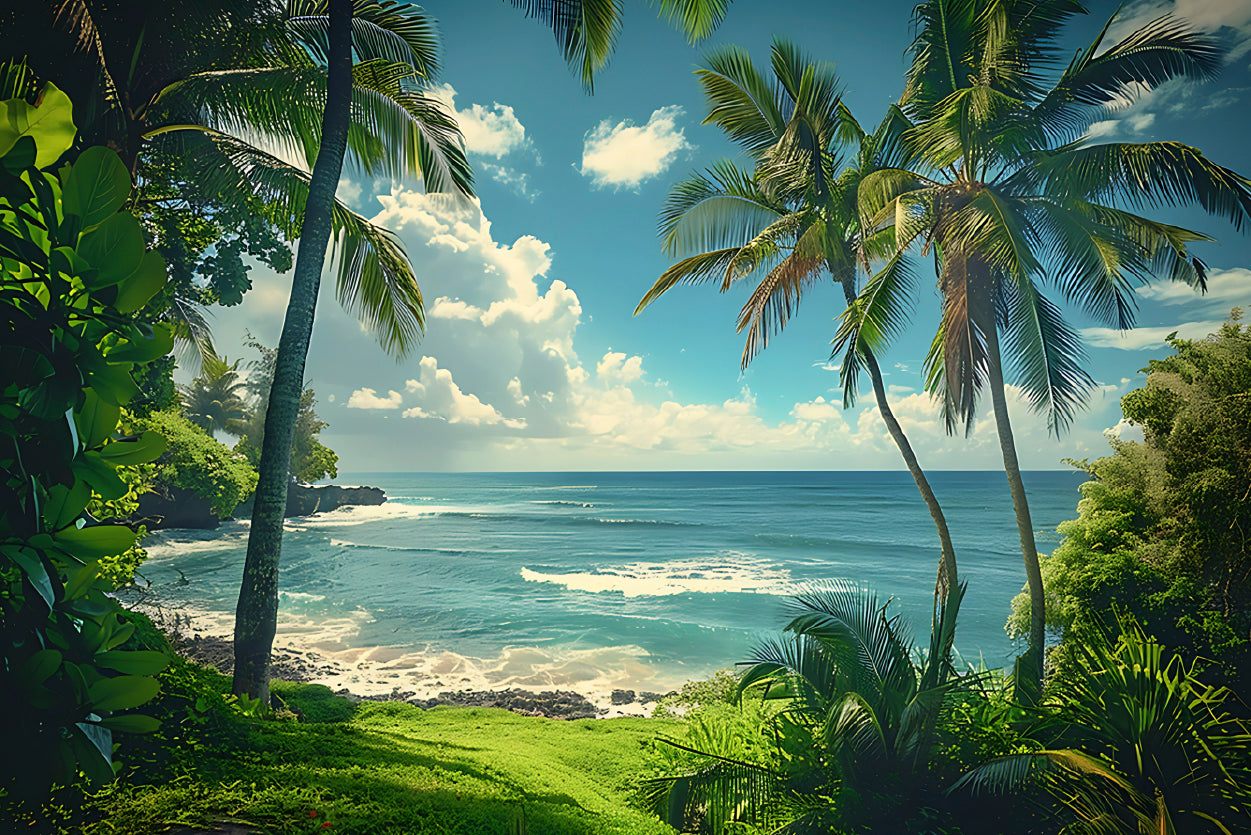 Tropical Beach with Palm Trees under Sky Print 100% Australian Made - Bella Home Decor
