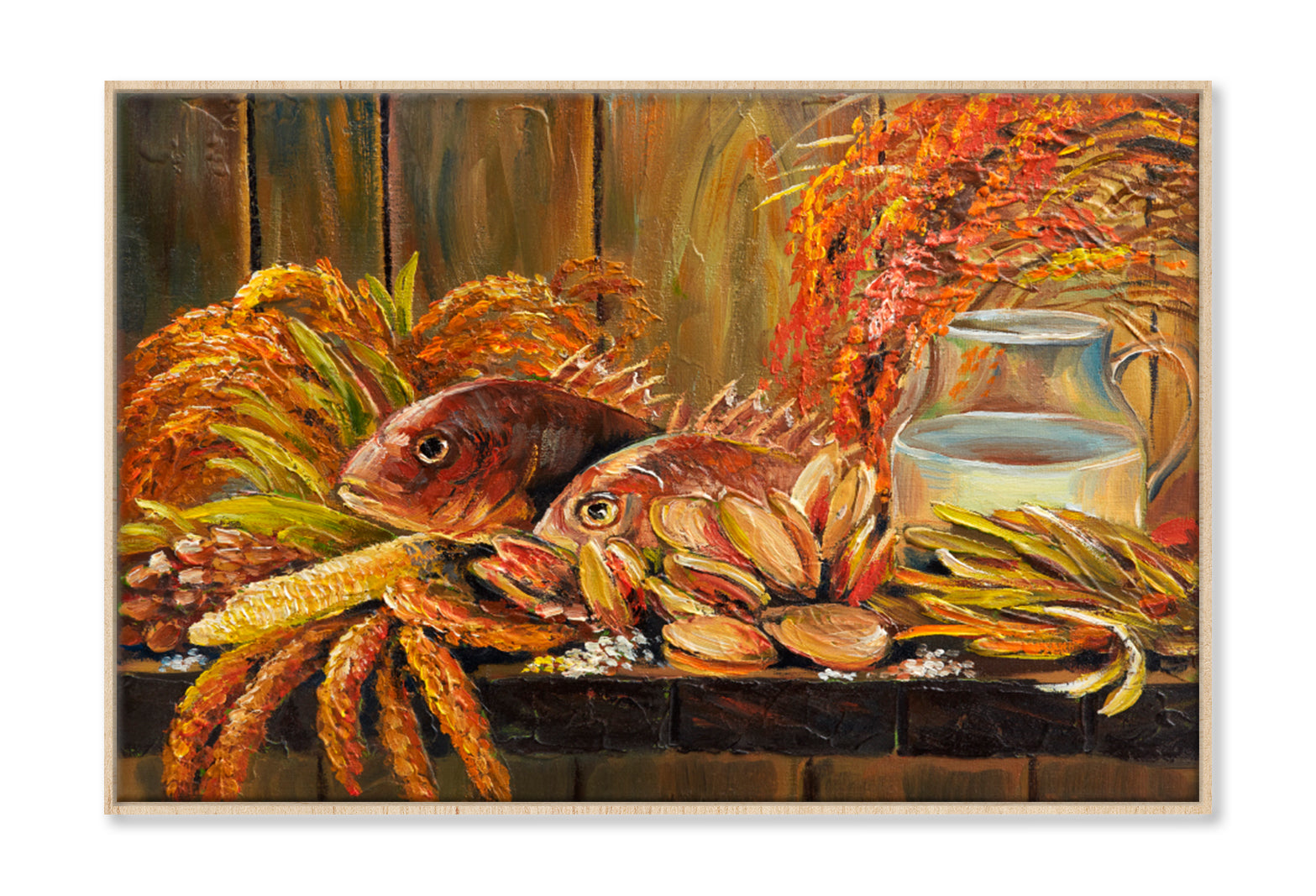 Fish In Aquarium Oil Painting Limited Edition High Quality Print Canvas Box Framed Natural