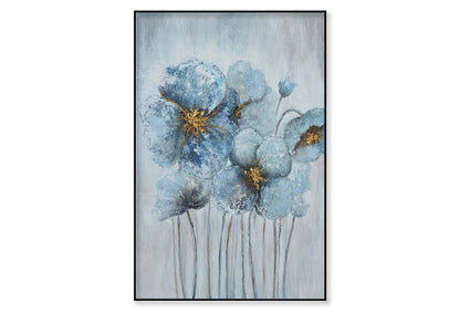 Light Blue Flowers, Gold Blooming Wall Art Limited Edition High Quality Print