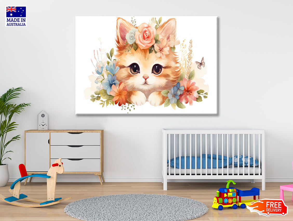 Baby Cat in Flower Blossom Garden Print 100% Australian Made - Bella Home Decor