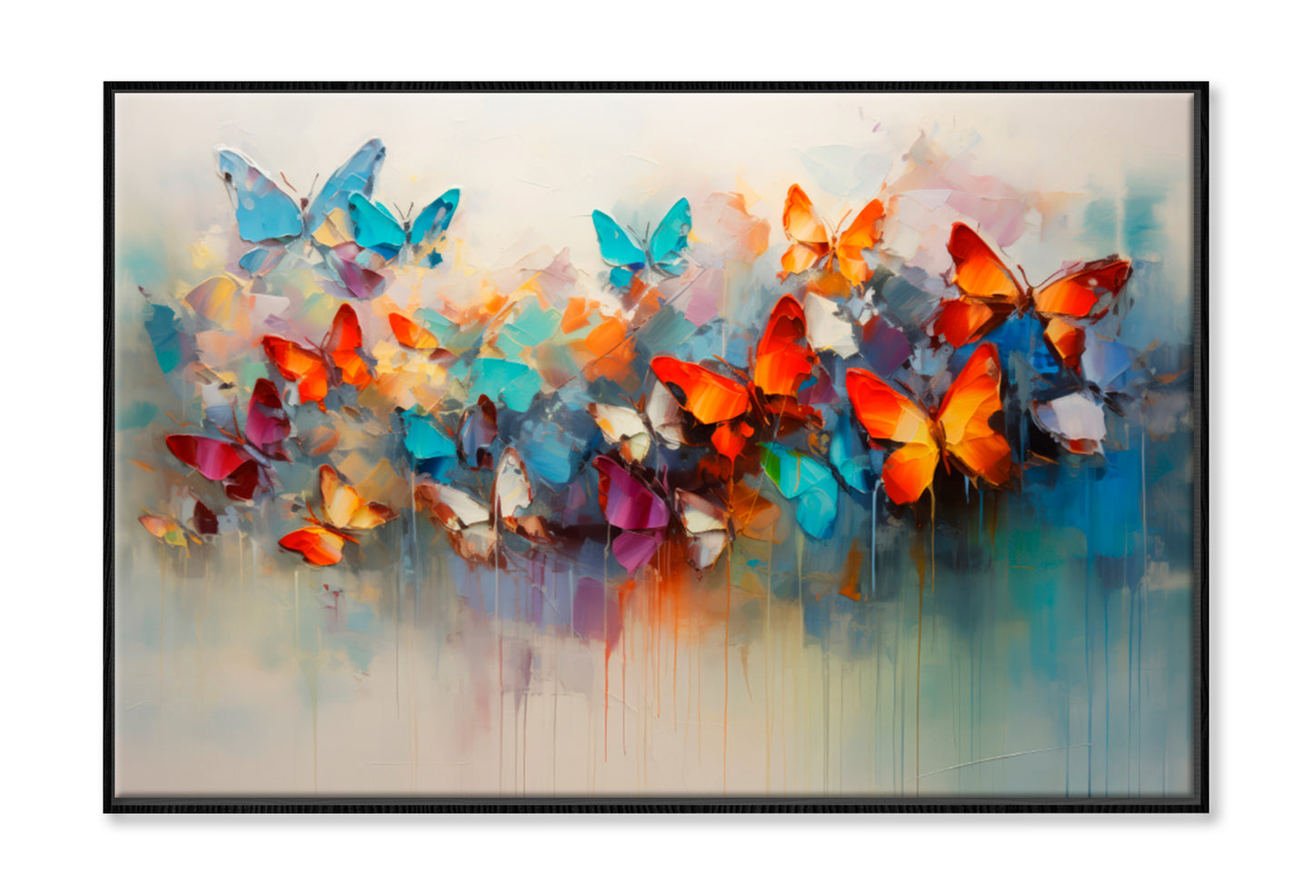 Butterflies and Abstract Oil Painting Wall Art Limited Edition High Quality Print Canvas Box Framed Black