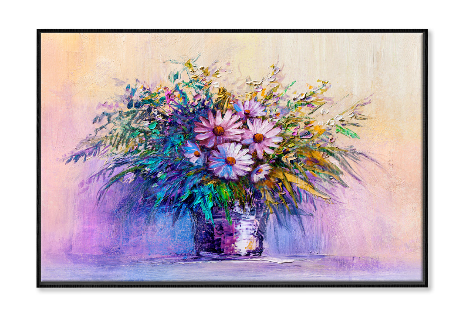 Oil Painting Daisies Flowers Limited Edition High Quality Print Canvas Box Framed Black