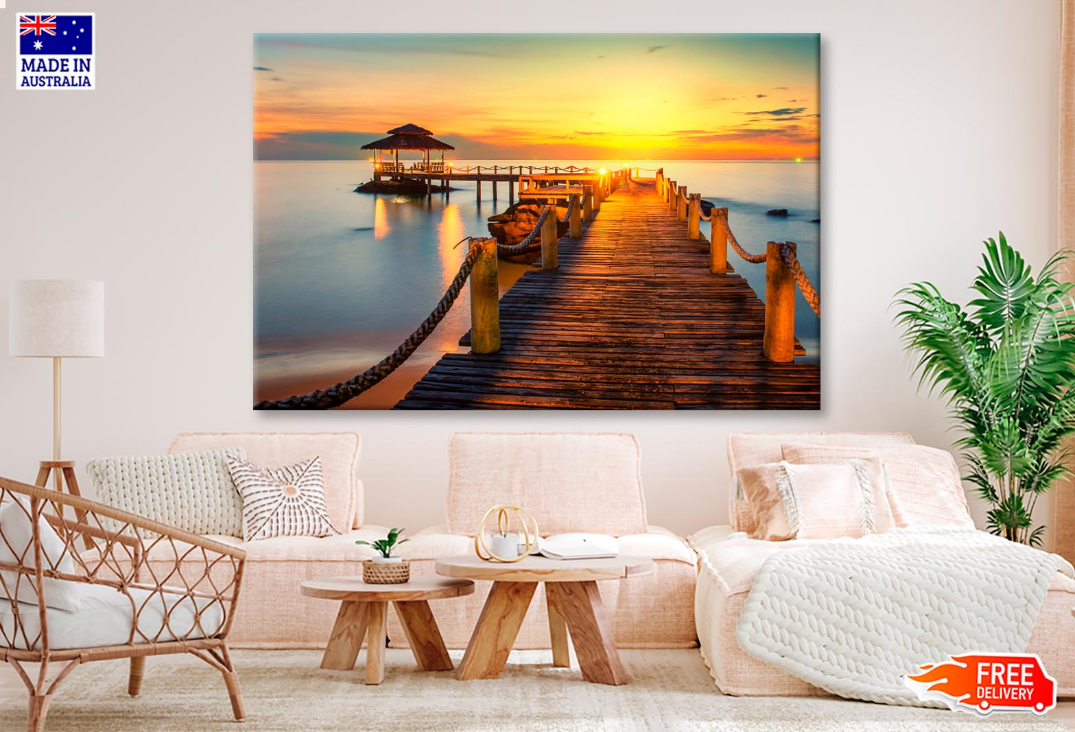 Wooden Pier Between Sunset in Phuket, Thailand  Wall Art Decor 100% Australian Made - Bella Home Decor