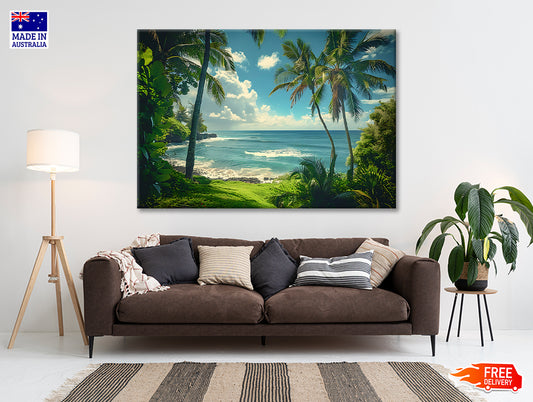 Tropical Beach with Palm Trees under Sky Print 100% Australian Made - Bella Home Decor