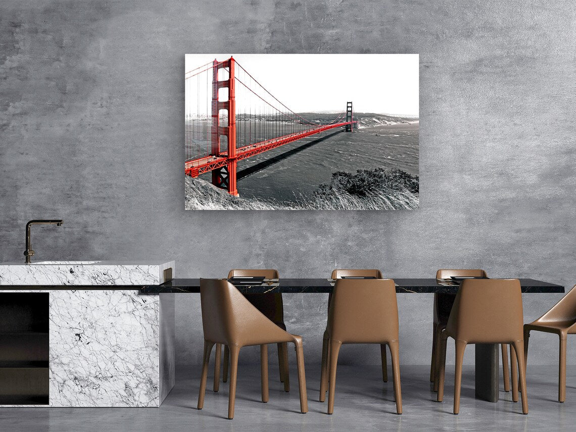 Red Golden Gate B&W UV Direct Aluminum Print Australian Made Quality