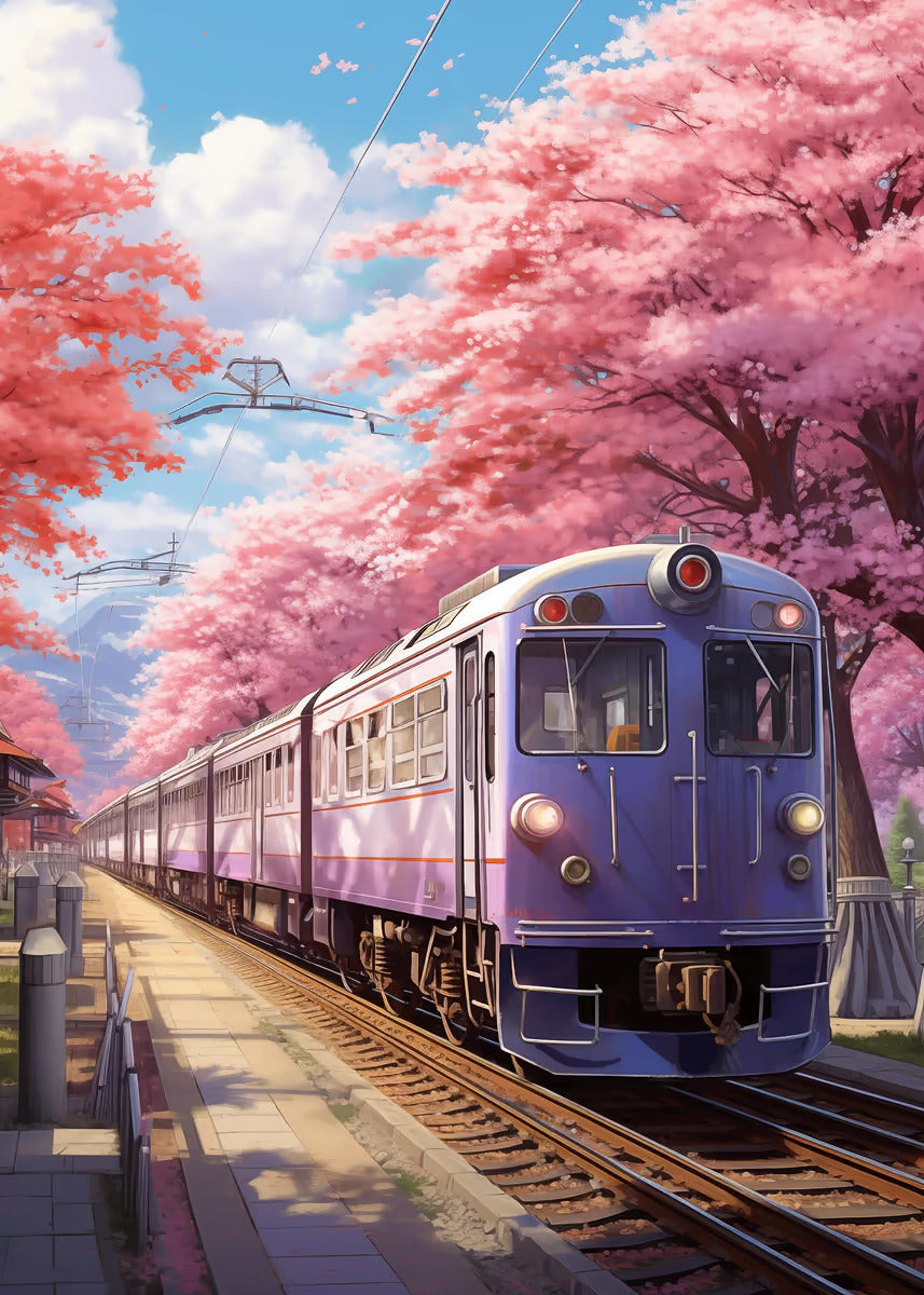 Sakura Train Kyoto Railway Japan 40x60cm Metal Print Ready to Hang