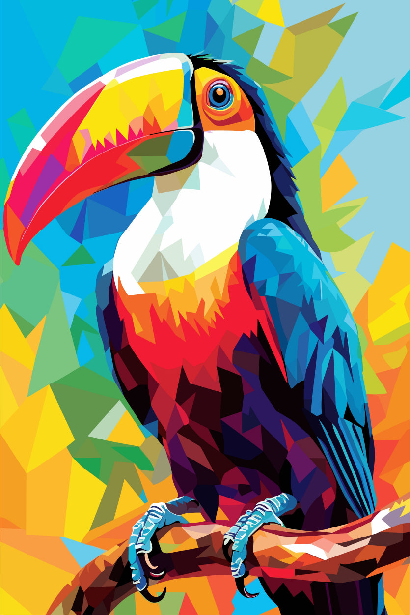 Bright Geometric Toucan Tropical Bird 40x60cm Metal Print Ready to Hang