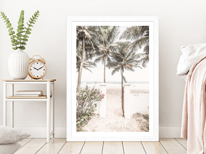 Palm Trees near Gambia Beach Photograph Glass Framed Wall Art, Ready to Hang Quality Print With White Border White