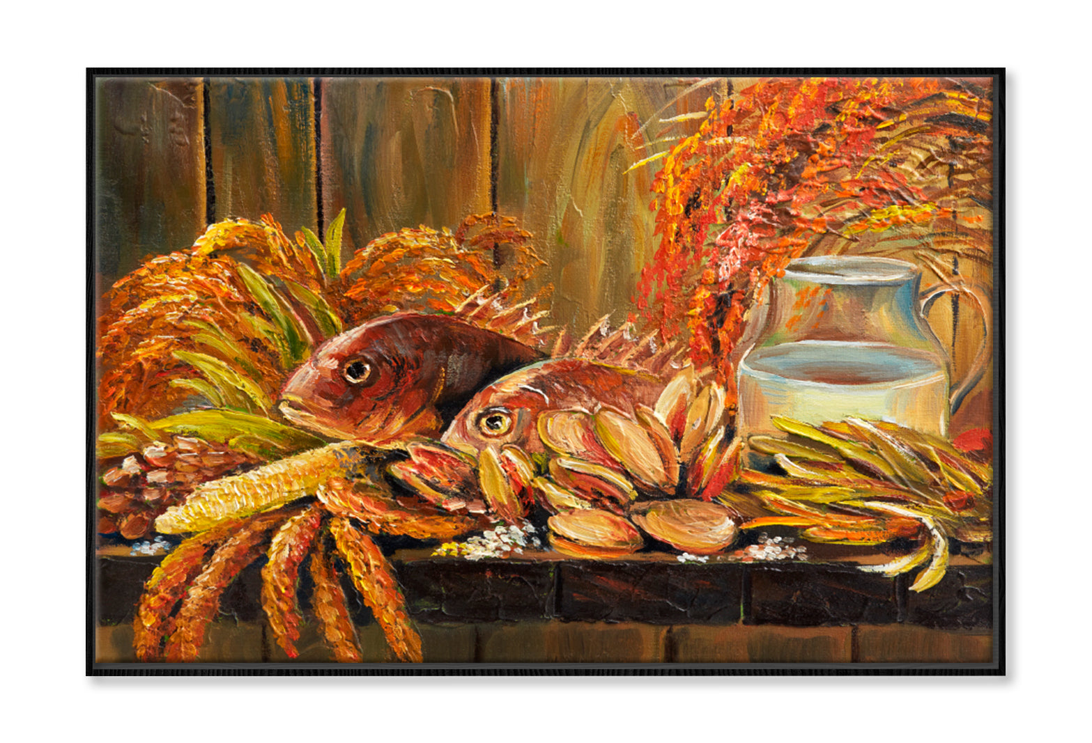 Fish In Aquarium Oil Painting Limited Edition High Quality Print Canvas Box Framed Black