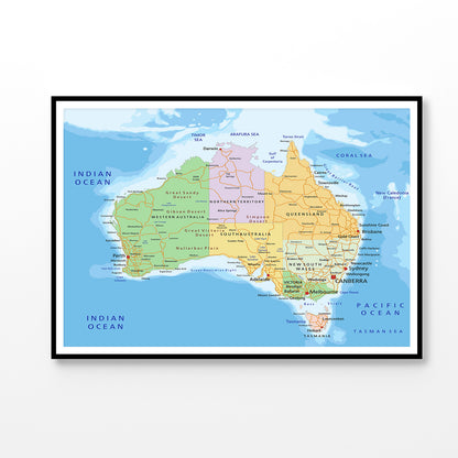 Highly Detailed Australia Political Map Home Decor Premium Quality Poster Print Choose Your Sizes