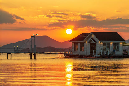 Beautiful sunset at Seamans floating cafe, South Korea  Wall Art Decor 100% Australian Made