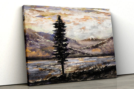 Mountain scene with tree oil painting UV Direct Aluminum Print Australian Made Quality