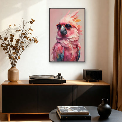 Minimalist Pink Cockatoo in Orange Black Glasses Fashion Home Decor Premium Quality Poster Print Choose Your Sizes