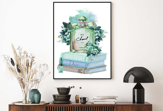 Green Blue Perfume Bottle with Flowers Design Home Decor Premium Quality Poster Print Choose Your Sizes