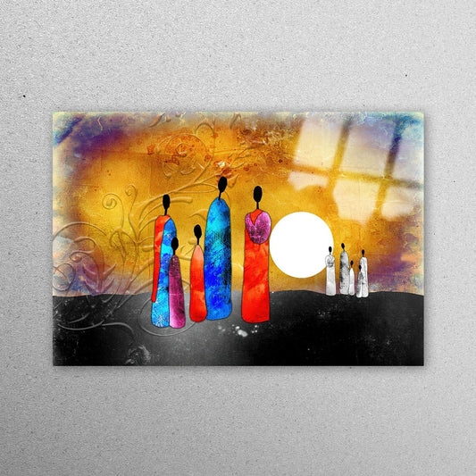 African Family Painting Acrylic Glass Print Tempered Glass Wall Art 100% Made in Australia Ready to Hang