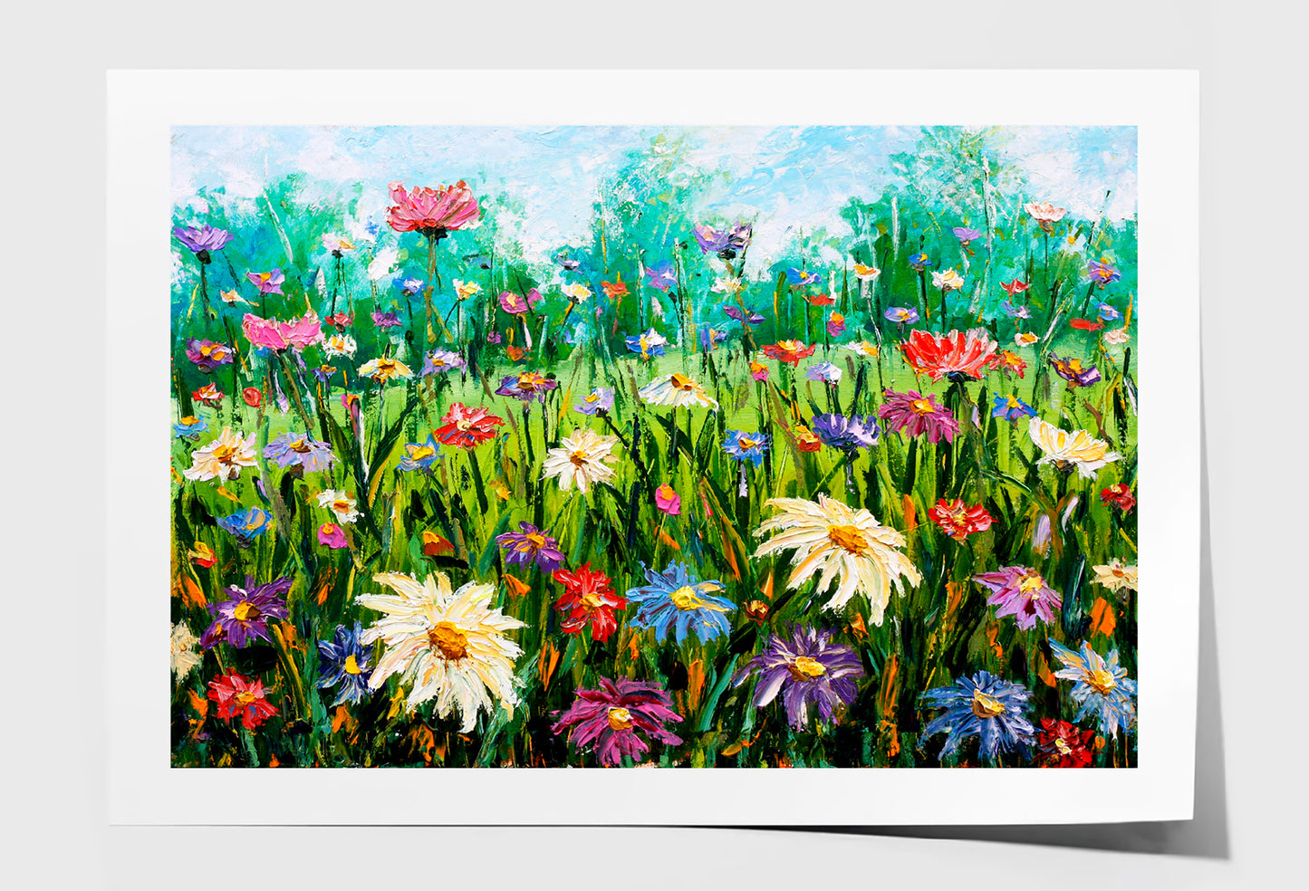 Wildflowers On Meadow Oil Painting Wall Art Limited Edition High Quality Print Unframed Roll Canvas None