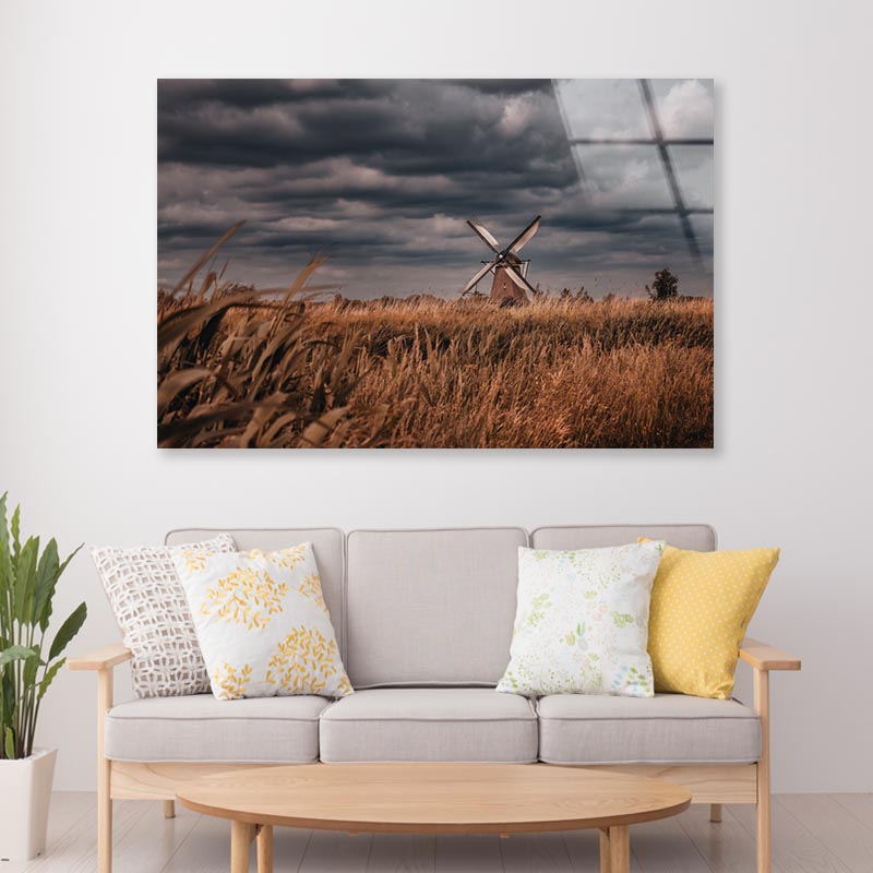 Old Windmills & Sunset, Netherland Acrylic Glass Print Tempered Glass Wall Art 100% Made in Australia Ready to Hang - Bella Home Decor