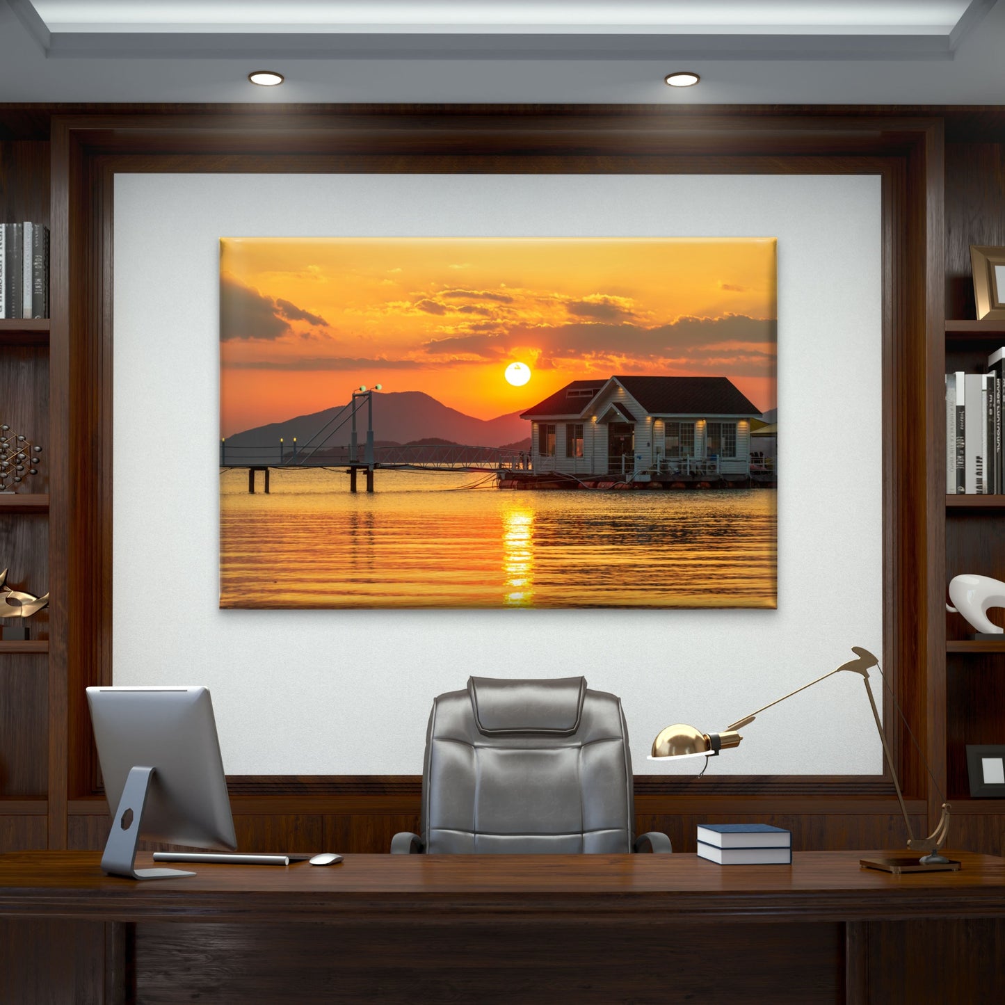 Beautiful sunset at Seamans floating cafe, South Korea  Wall Art Decor 100% Australian Made