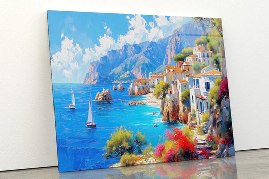 Town with Mountains in the Background Acrylic Glass Print Tempered Glass Wall Art 100% Made in Australia Ready to Hang