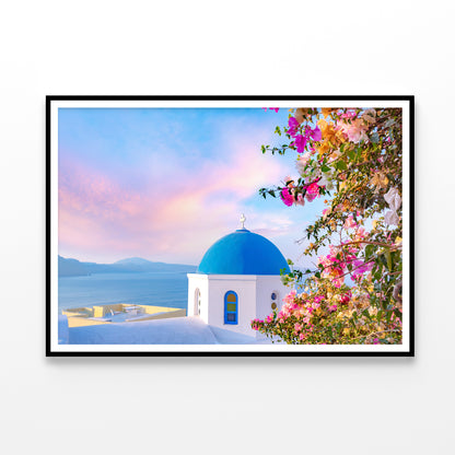 Bougainvillea Tree in Santorini Home Decor Premium Quality Poster Print Choose Your Sizes - Bella Home Decor
