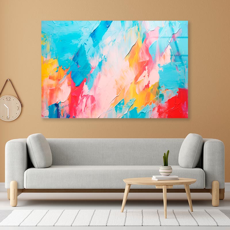 Abstract Colorful Oil Painting  Acrylic Glass Print Tempered Glass Wall Art 100% Made in Australia Ready to Hang - Bella Home Decor
