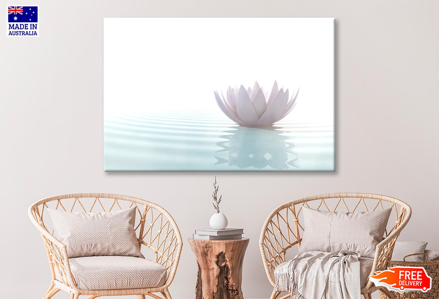 White Lotus Flower on Water Wall Art Decor 100% Australian Made