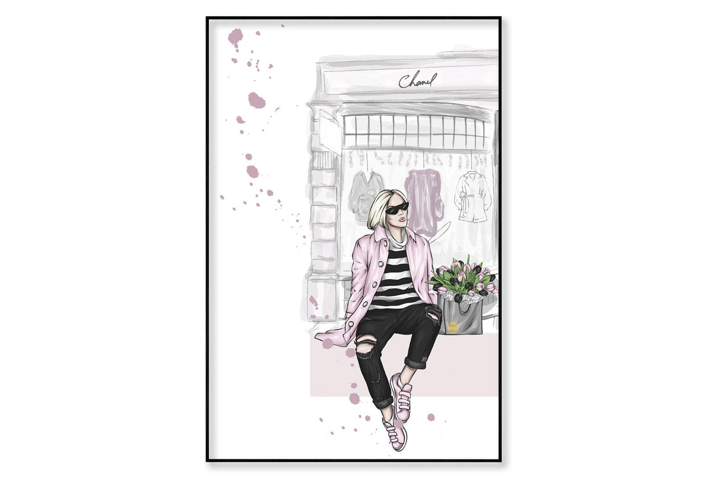 Fashion Girl with Bag Store Art Wall Art Limited Edition High Quality Print Canvas Box Framed Black