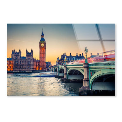 Big Ben and Westminster Bridge at Dusk  Acrylic Glass Print Tempered Glass Wall Art 100% Made in Australia Ready to Hang