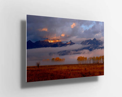 Mountains with sunset Scene UV Direct Aluminum Print Australian Made Quality