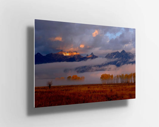 Mountains with sunset Scene UV Direct Aluminum Print Australian Made Quality