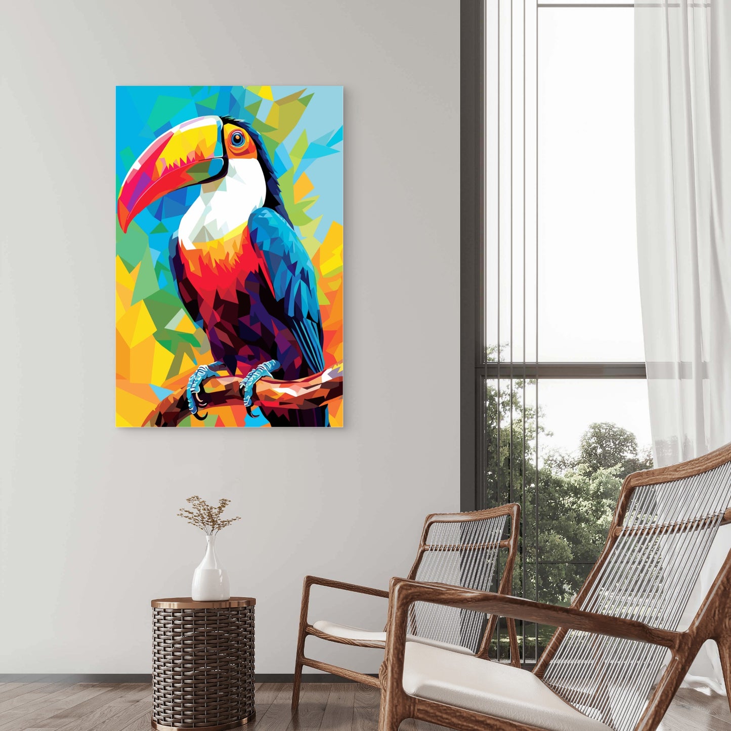 Bright Geometric Toucan Tropical Bird 60x90cm Metal Print Ready to Hang