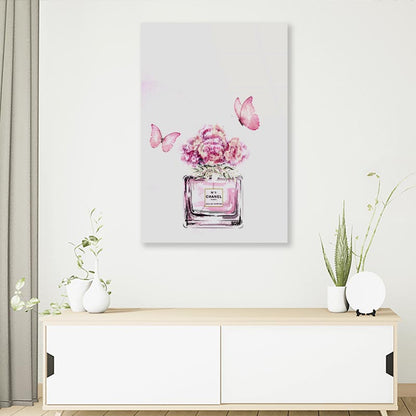 Pink Floral Perfume with Butterflies 3D Design Acrylic Glass Print Tempered Glass Wall Art 100% Made in Australia Ready to Hang