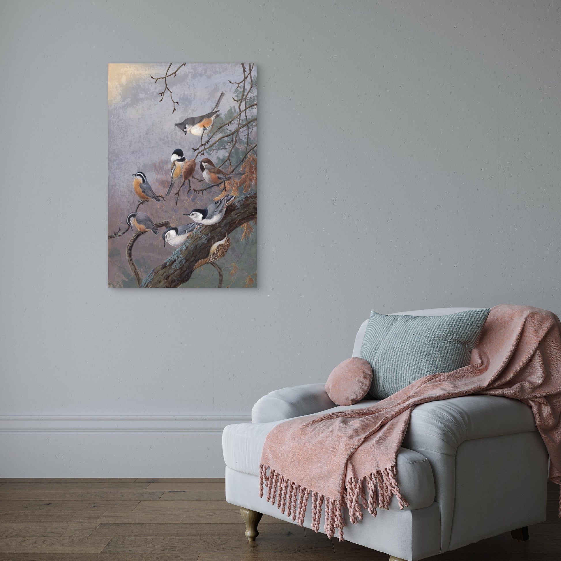 Winter Birds Wildlife Painting 40x60cm Metal Print Ready to Hang - Bella Home Decor