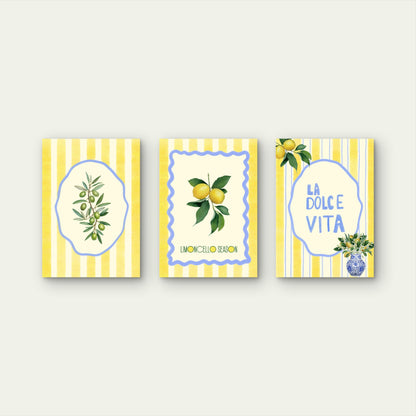 3pcs La Dolce Vita Summer Italian Lemon Olive Painting Wall Art Set Canvas Framed 40x60cm - High Quality Print 100% Australian Made Wall Canvas Ready to Hang