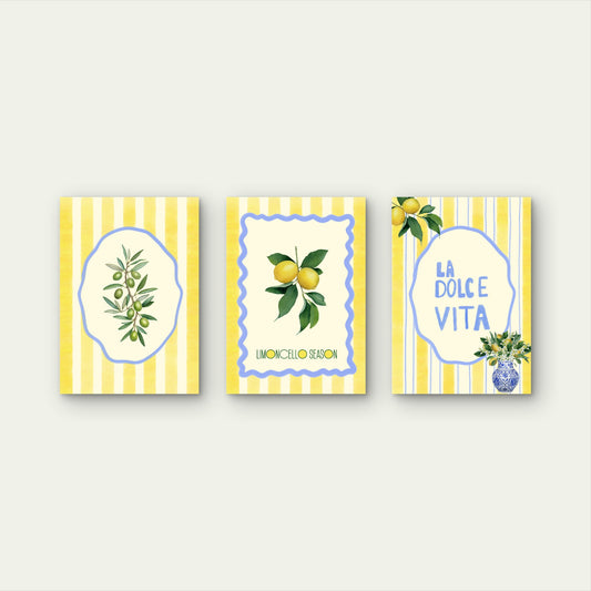 3pcs La Dolce Vita Summer Italian Lemon Olive Painting Wall Art Set Canvas Framed 40x60cm - High Quality Print 100% Australian Made Wall Canvas Ready to Hang