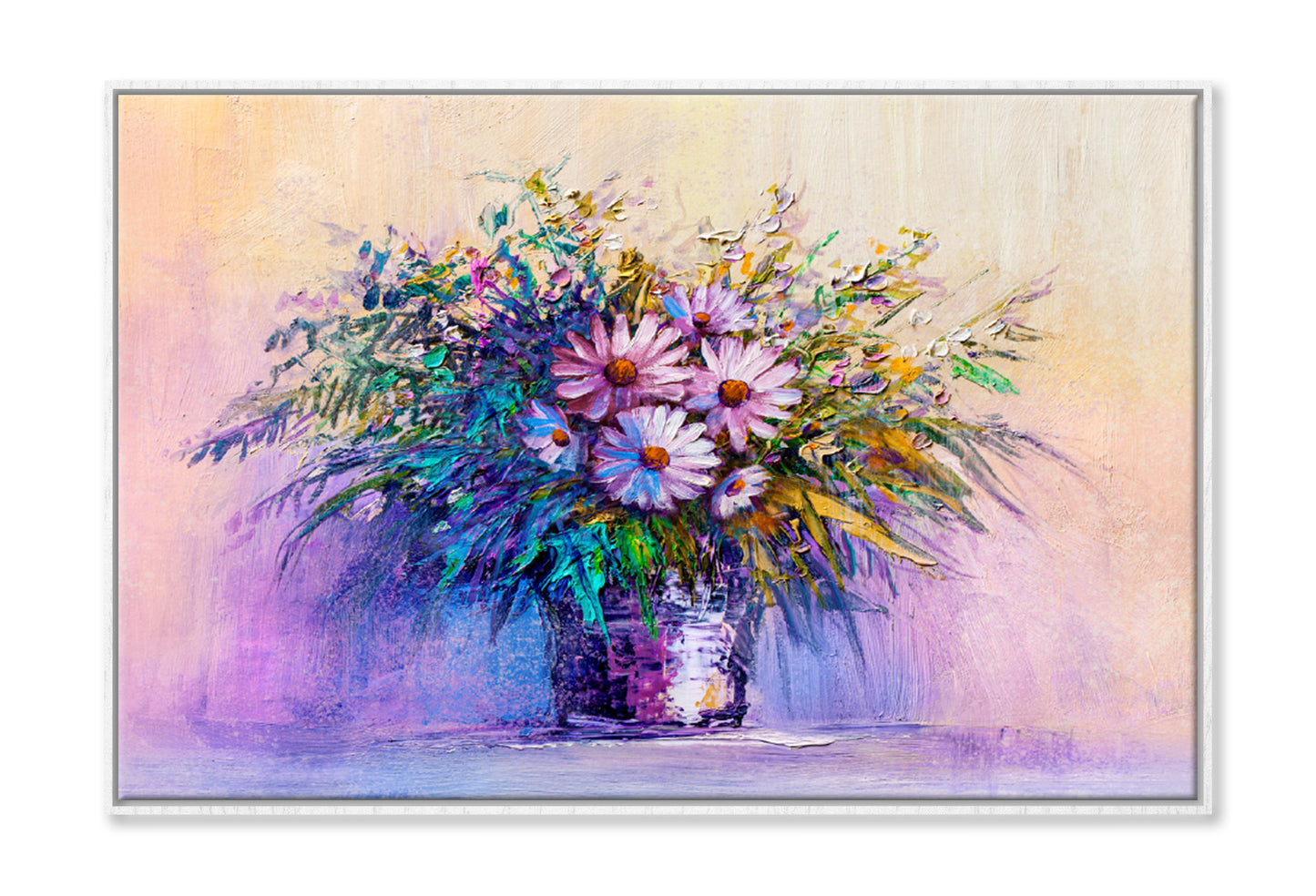 Oil Painting Daisies Flowers Limited Edition High Quality Print Canvas Box Framed White