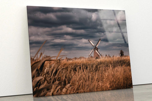 Old Windmills & Sunset, Netherland Acrylic Glass Print Tempered Glass Wall Art 100% Made in Australia Ready to Hang - Bella Home Decor