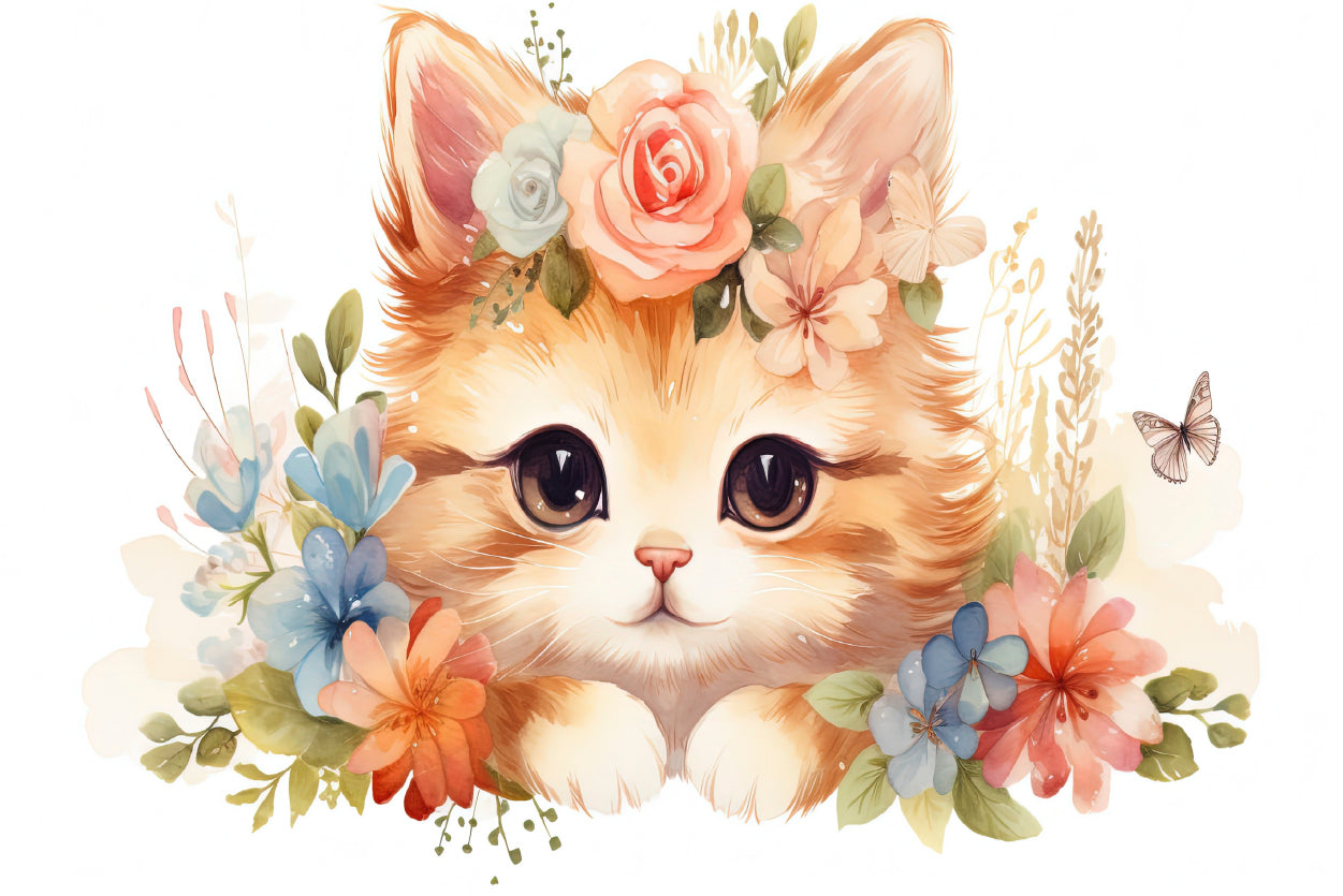 Baby Cat in Flower Blossom Garden Print 100% Australian Made - Bella Home Decor