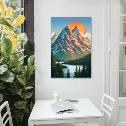 Alps Mountain Sun River Pine Trees 60x90cm Metal Print Ready to Hang