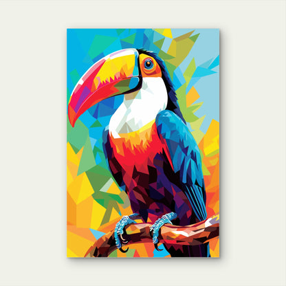 Bright Geometric Toucan Tropical Bird 60x90cm Metal Print Ready to Hang