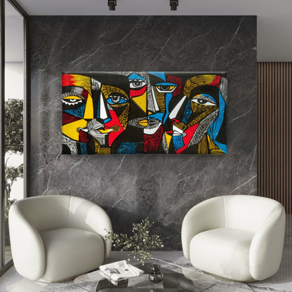 Cubist Style Abstract Faces Wall Art Canvas Office Home Room Framed 120x60cm