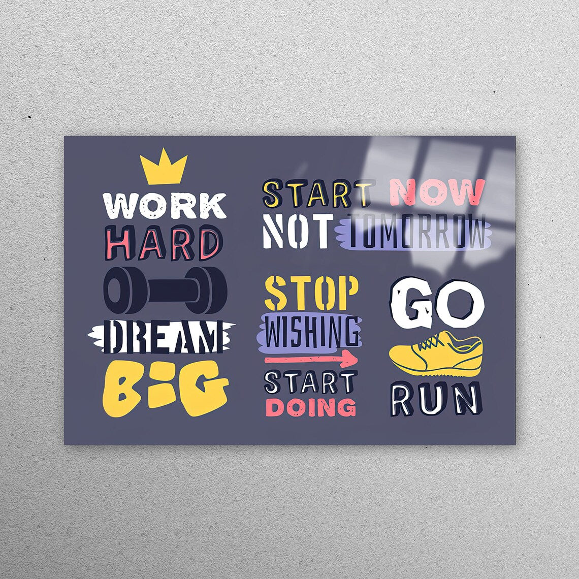 Work Hard, Inspirational Acrylic Glass Print Tempered Glass Wall Art 100% Made in Australia Ready to Hang