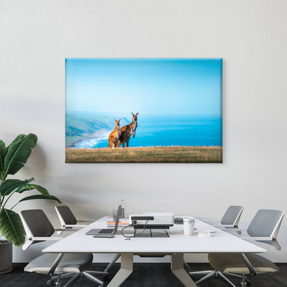 Two Kangaroos Standing Atop the Sea Facing Cliffs of Kangaroo Island Australia Wall Art Decor 100% Australian Made