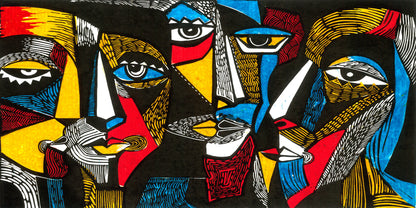 Cubist Style Abstract Faces Wall Art Canvas Office Home Room Framed 120x60cm