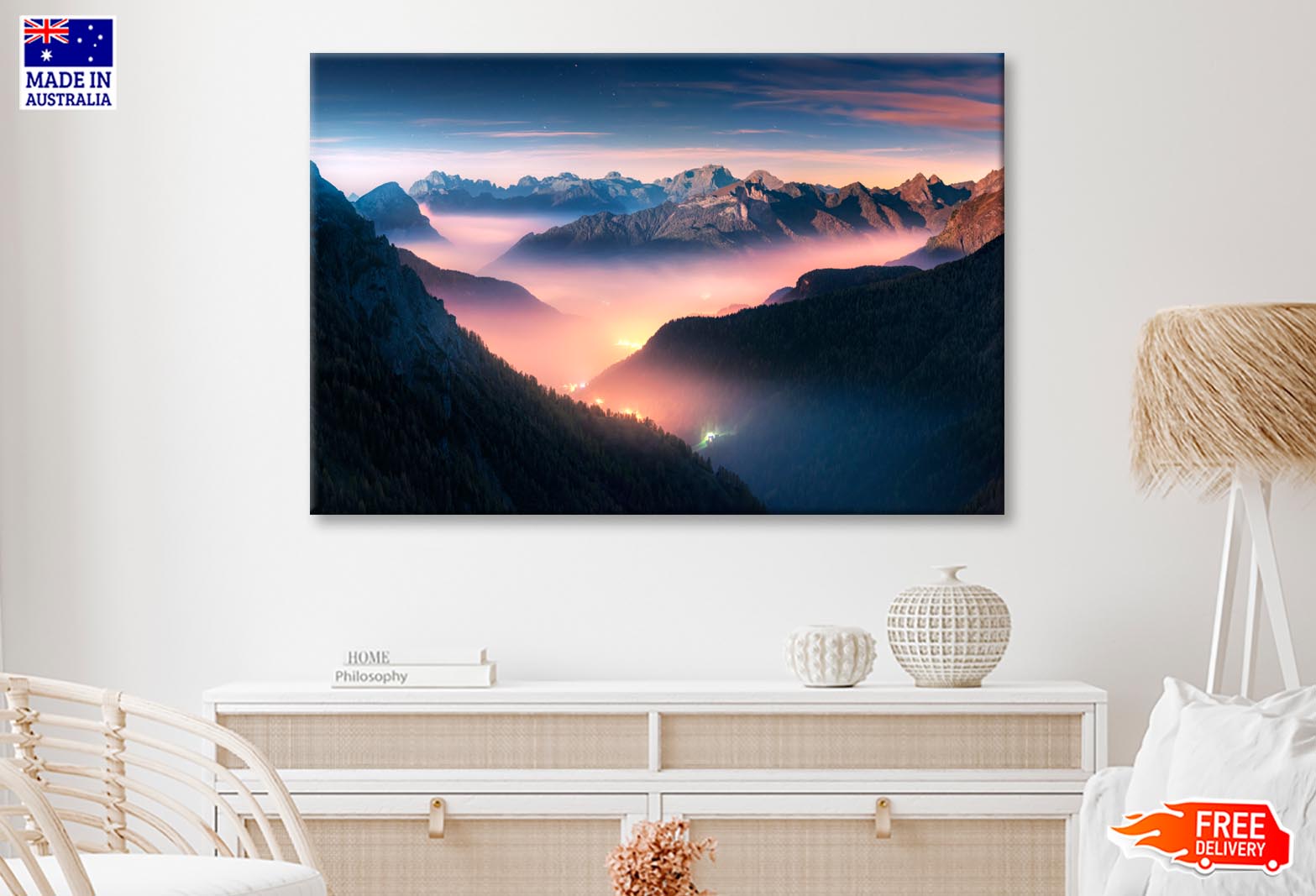 Landscape with alpine mountain valley Wall Art Decor 100% Australian Made - Bella Home Decor