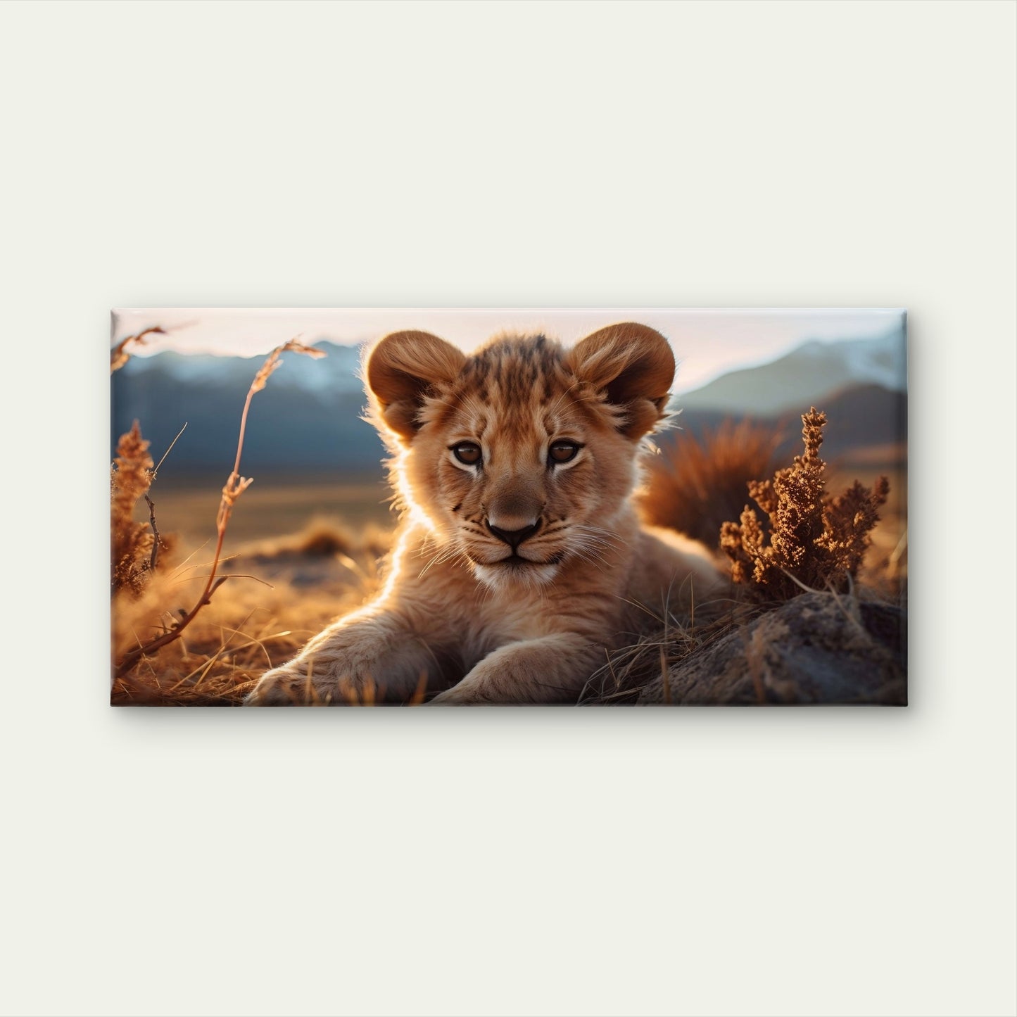 Cute Lion Cub Safari Wildlife Savannah Animal Wall Art Canvas Office Home Room Framed 120x60cm